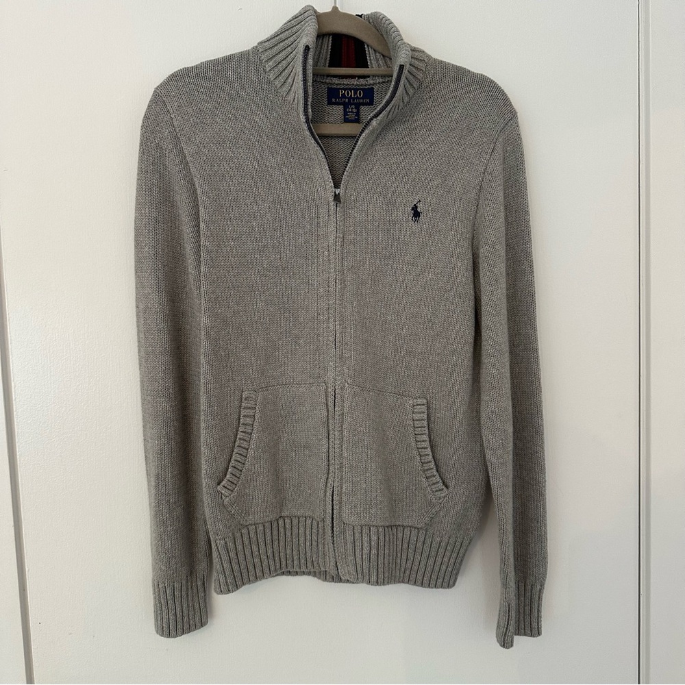 Polo ralph lauren knit zip up gray